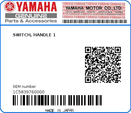 Product image: Yamaha - 1C5839760000 - SWITCH, HANDLE 1  0