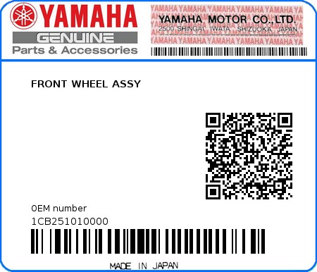 Product image: Yamaha - 1CB251010000 - FRONT WHEEL ASSY  0