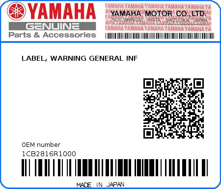Product image: Yamaha - 1CB2816R1000 - LABEL, WARNING GENERAL INF  0
