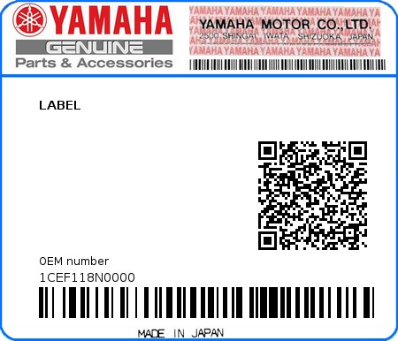 Product image: Yamaha - 1CEF118N0000 - LABEL  0