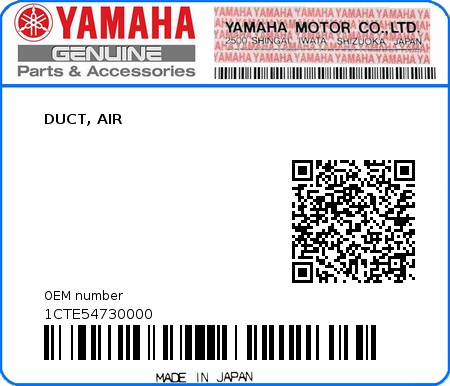 Product image: Yamaha - 1CTE54730000 - DUCT, AIR  0
