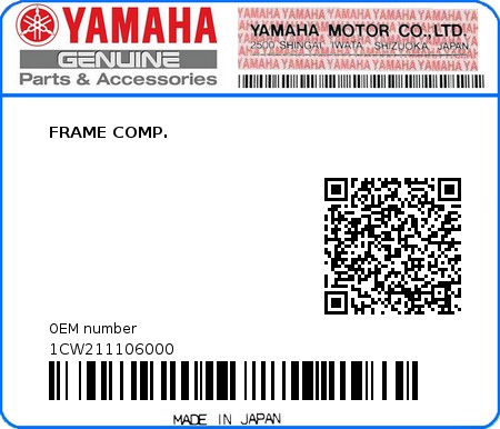 Product image: Yamaha - 1CW211106000 - FRAME COMP.  0