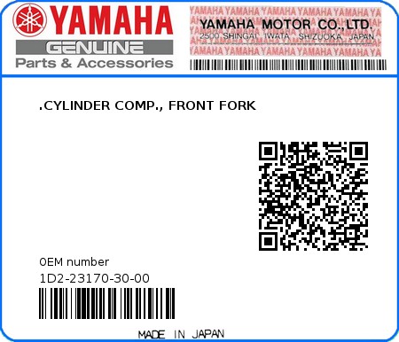 Product image: Yamaha - 1D2-23170-30-00 - .CYLINDER COMP., FRONT FORK  0