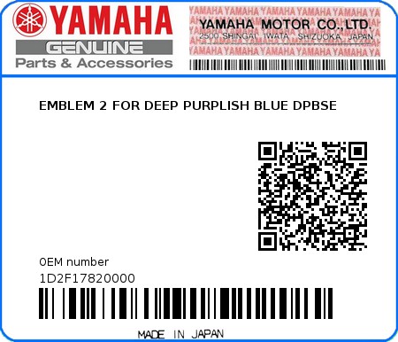 Product image: Yamaha - 1D2F17820000 - EMBLEM 2 FOR DEEP PURPLISH BLUE DPBSE  0