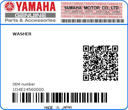 Product image: Yamaha - 1D4E24560000 - WASHER  0