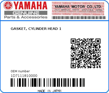 Product image: Yamaha - 1D7111810000 - GASKET, CYLINDER HEAD 1  0