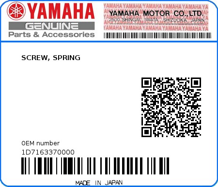 Product image: Yamaha - 1D7163370000 - SCREW, SPRING  0