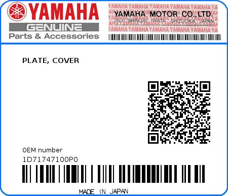 Product image: Yamaha - 1D71747100P0 - PLATE, COVER  0