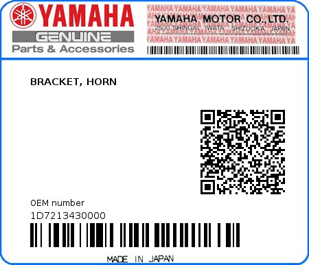 Product image: Yamaha - 1D7213430000 - BRACKET, HORN  0