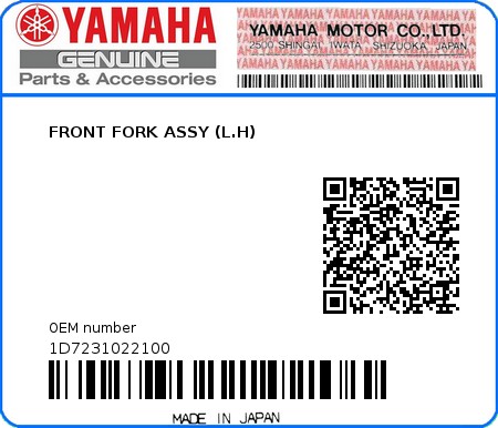 Product image: Yamaha - 1D7231022100 - FRONT FORK ASSY (L.H)  0