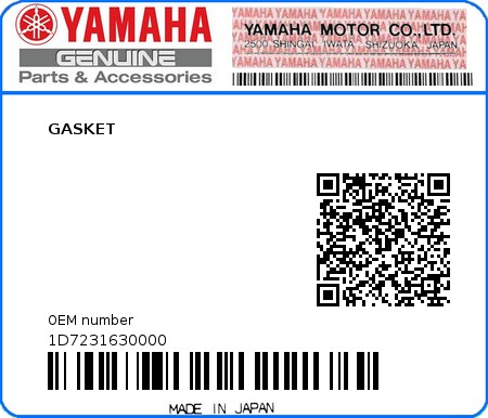 Product image: Yamaha - 1D7231630000 - GASKET  0