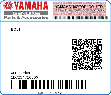Product image: Yamaha - 1D7234710000 - BOLT  0