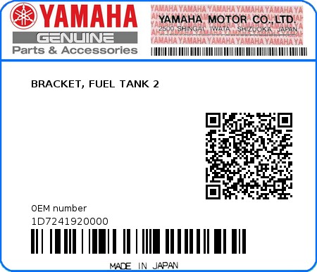 Product image: Yamaha - 1D7241920000 - BRACKET, FUEL TANK 2  0