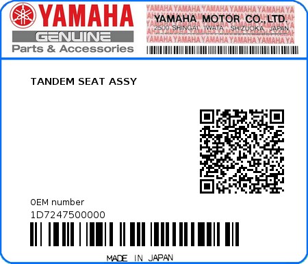 Product image: Yamaha - 1D7247500000 - TANDEM SEAT ASSY  0