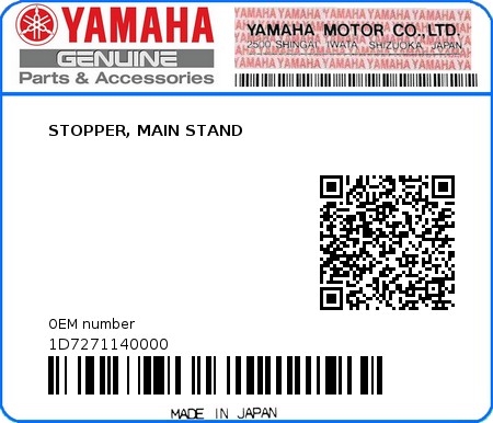 Product image: Yamaha - 1D7271140000 - STOPPER, MAIN STAND  0