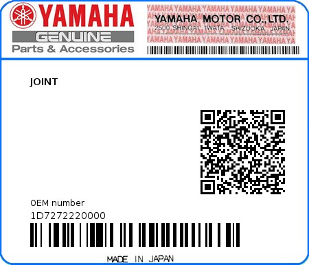 Product image: Yamaha - 1D7272220000 - JOINT  0