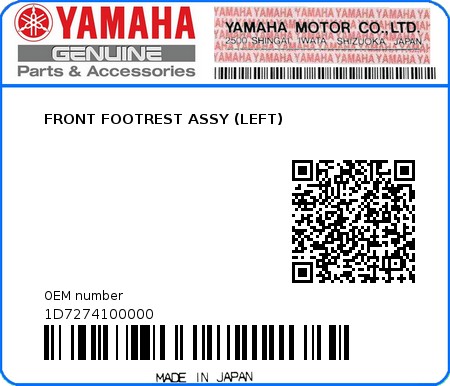Product image: Yamaha - 1D7274100000 - FRONT FOOTREST ASSY (LEFT)  0