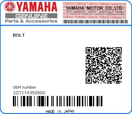 Product image: Yamaha - 1D7274350900 - BOLT  0