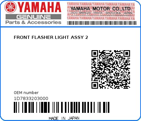 Product image: Yamaha - 1D7833203000 - FRONT FLASHER LIGHT ASSY 2  0