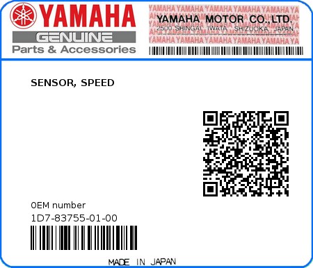 Product image: Yamaha - 1D7-83755-01-00 - SENSOR, SPEED  0