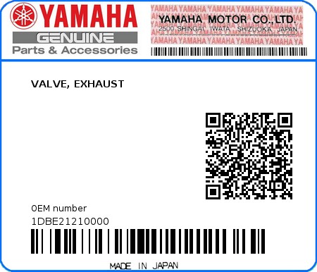 Product image: Yamaha - 1DBE21210000 - VALVE, EXHAUST  0