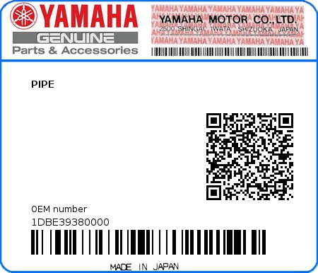 Product image: Yamaha - 1DBE39380000 - PIPE  0