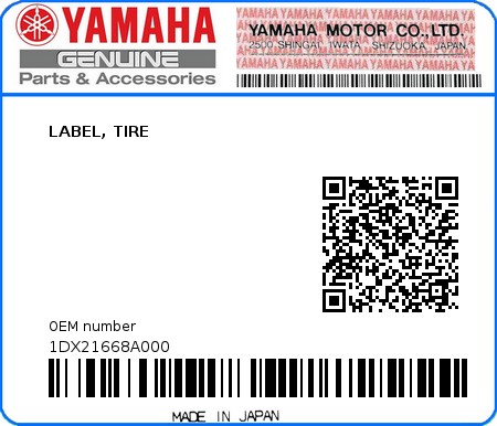 Product image: Yamaha - 1DX21668A000 - LABEL, TIRE  0