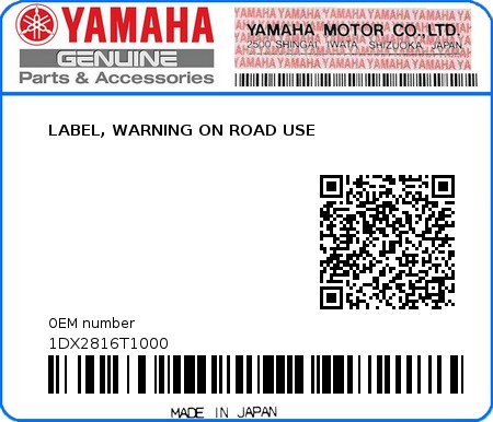 Product image: Yamaha - 1DX2816T1000 - LABEL, WARNING ON ROAD USE  0