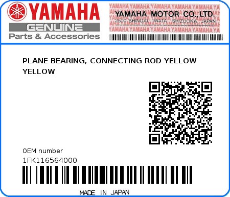 Product image: Yamaha - 1FK116564000 - PLANE BEARING, CONNECTING ROD YELLOW YELLOW  0