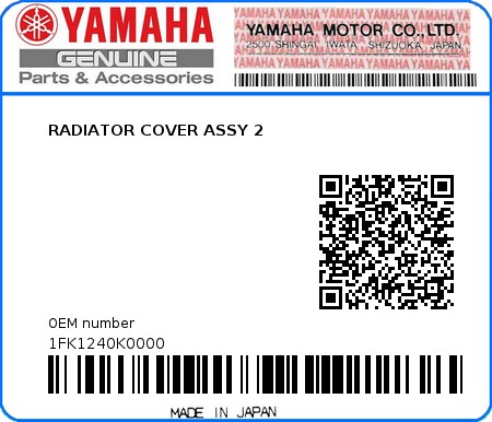 Product image: Yamaha - 1FK1240K0000 - RADIATOR COVER ASSY 2  0