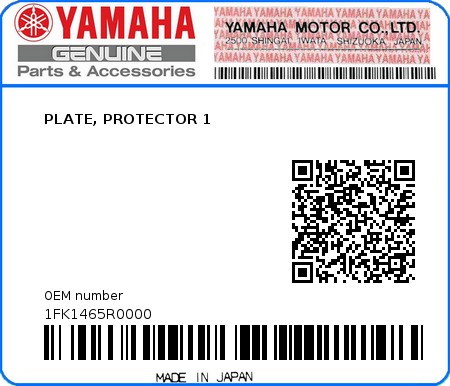 Product image: Yamaha - 1FK1465R0000 - PLATE, PROTECTOR 1  0