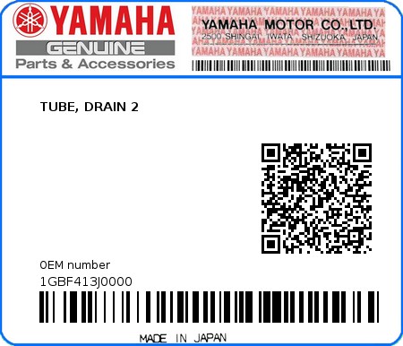 Product image: Yamaha - 1GBF413J0000 - TUBE, DRAIN 2  0