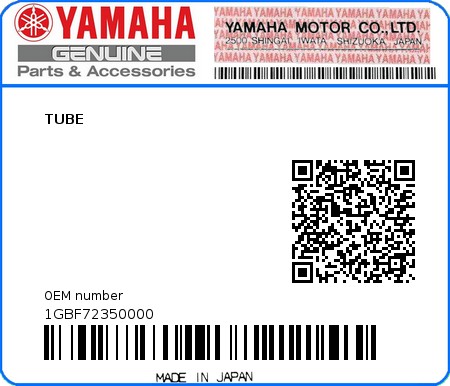 Product image: Yamaha - 1GBF72350000 - TUBE  0
