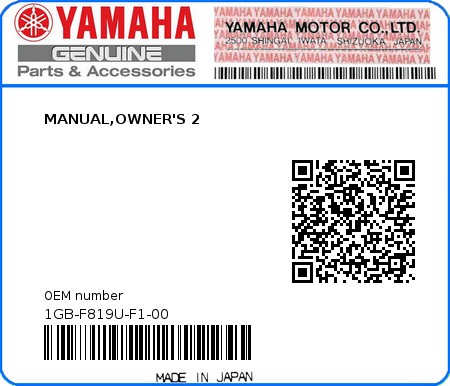 Product image: Yamaha - 1GB-F819U-F1-00 - MANUAL,OWNER'S 2  0