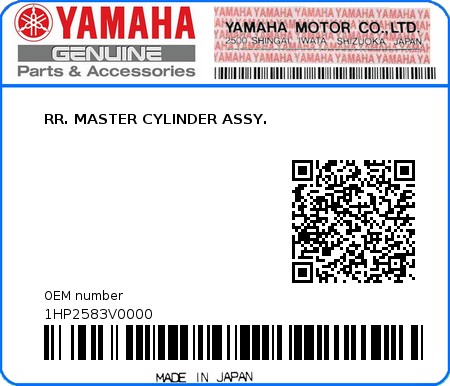 Product image: Yamaha - 1HP2583V0000 - RR. MASTER CYLINDER ASSY.  0