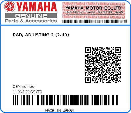 Product image: Yamaha - 1HX-12169-T0 - PAD, ADJUSTING 2 (2.40)  0
