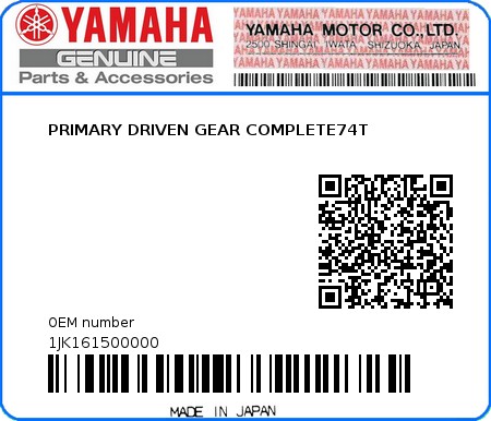 Product image: Yamaha - 1JK161500000 - PRIMARY DRIVEN GEAR COMPLETE74T   0