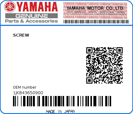 Product image: Yamaha - 1JK843650900 - SCREW  0