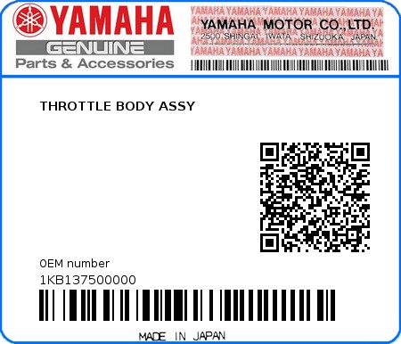 Product image: Yamaha - 1KB137500000 - THROTTLE BODY ASSY  0