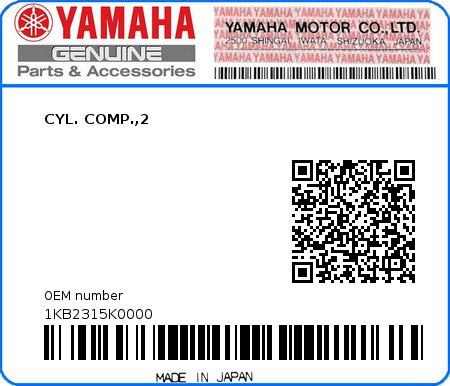 Product image: Yamaha - 1KB2315K0000 - CYL. COMP.,2  0