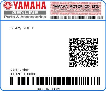 Product image: Yamaha - 1KB2831U0000 - STAY, SIDE 1  0