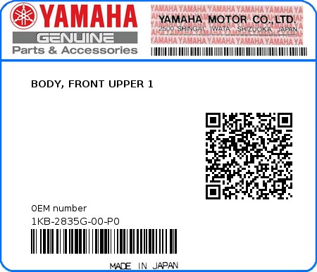Product image: Yamaha - 1KB-2835G-00-P0 - BODY, FRONT UPPER 1  0