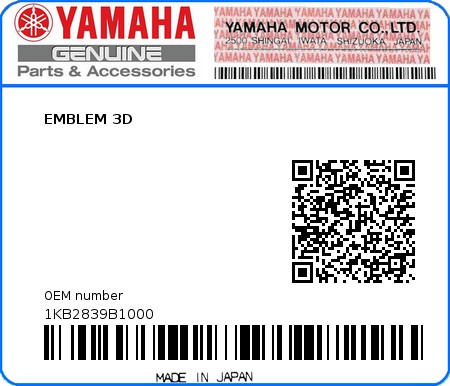Product image: Yamaha - 1KB2839B1000 - EMBLEM 3D  0