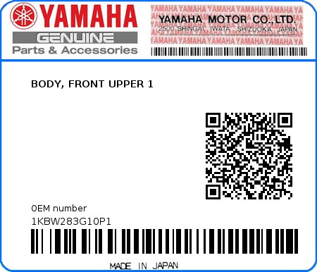 Product image: Yamaha - 1KBW283G10P1 - BODY, FRONT UPPER 1  0
