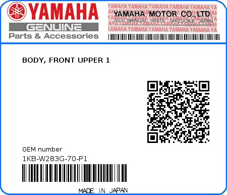 Product image: Yamaha - 1KB-W283G-70-P1 - BODY, FRONT UPPER 1  0