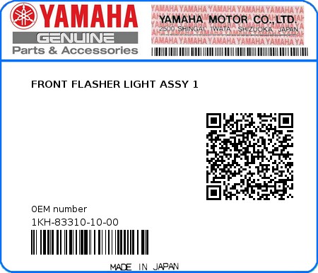 Product image: Yamaha - 1KH-83310-10-00 - FRONT FLASHER LIGHT ASSY 1  0