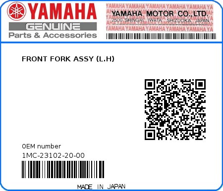 Product image: Yamaha - 1MC-23102-20-00 - FRONT FORK ASSY (L.H)  0