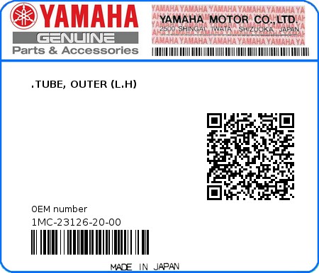 Product image: Yamaha - 1MC-23126-20-00 - .TUBE, OUTER (L.H)  0