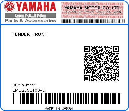 Product image: Yamaha - 1MD2151100P1 - FENDER, FRONT  0