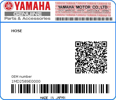 Product image: Yamaha - 1MD2589E0000 - HOSE  0